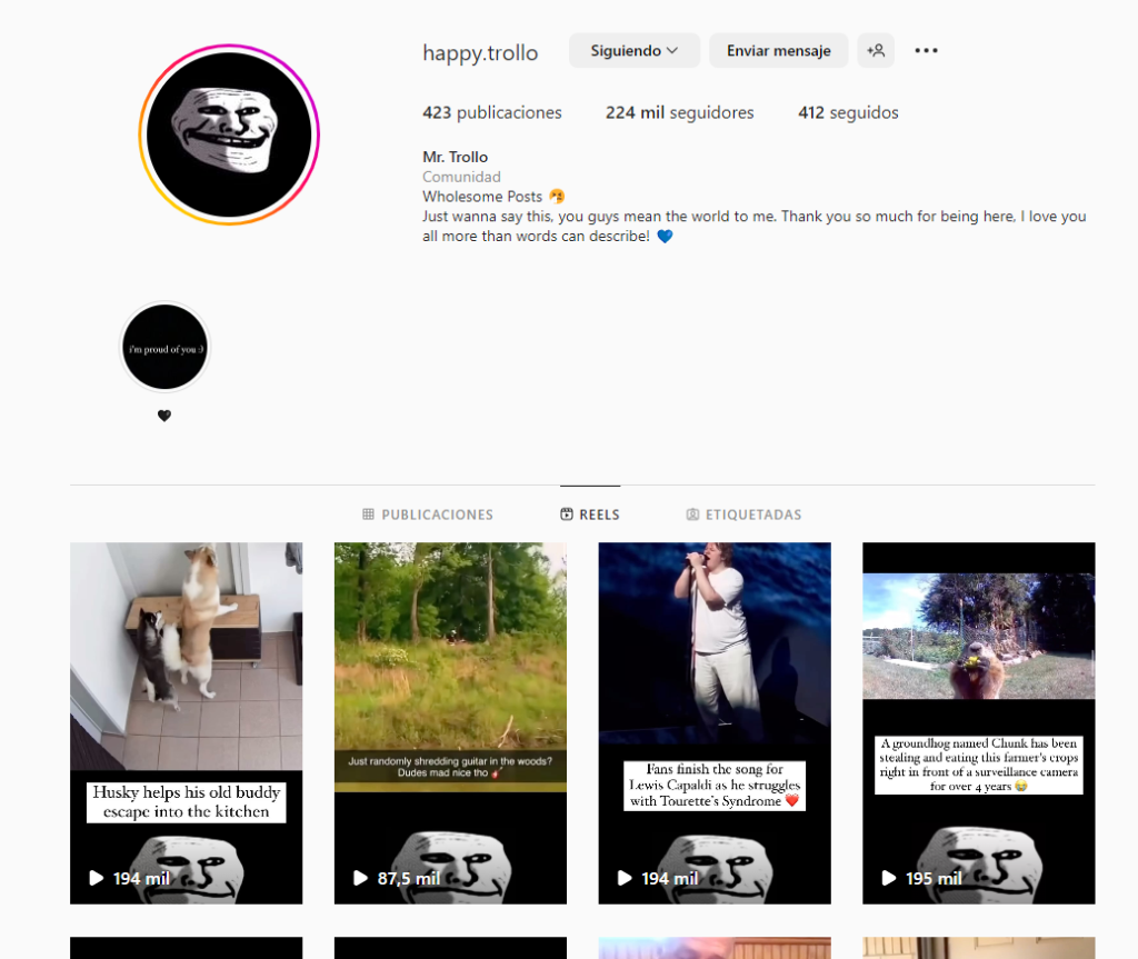 C贸mo hacer branding para su negocio en Instagram - Ejemplo Happytrollo